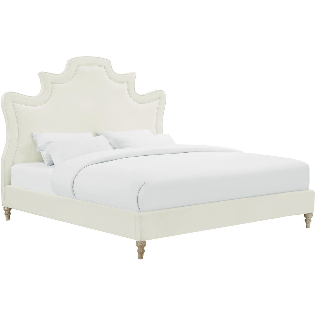 TOV Furniture Modern Serenity Cream Velvet Bed in Queen - TOV-B105-Minimal & Modern