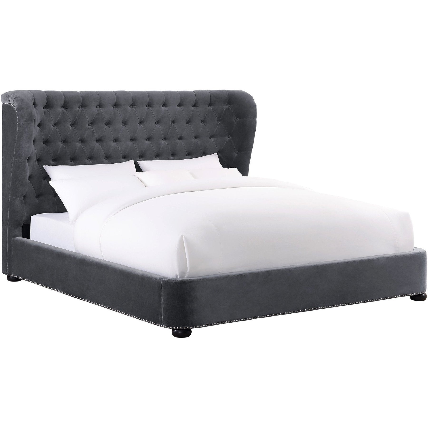 TOV Furniture Modern Finley Grey Velvet Bed in Queen TOV-B23-Q-Minimal & Modern
