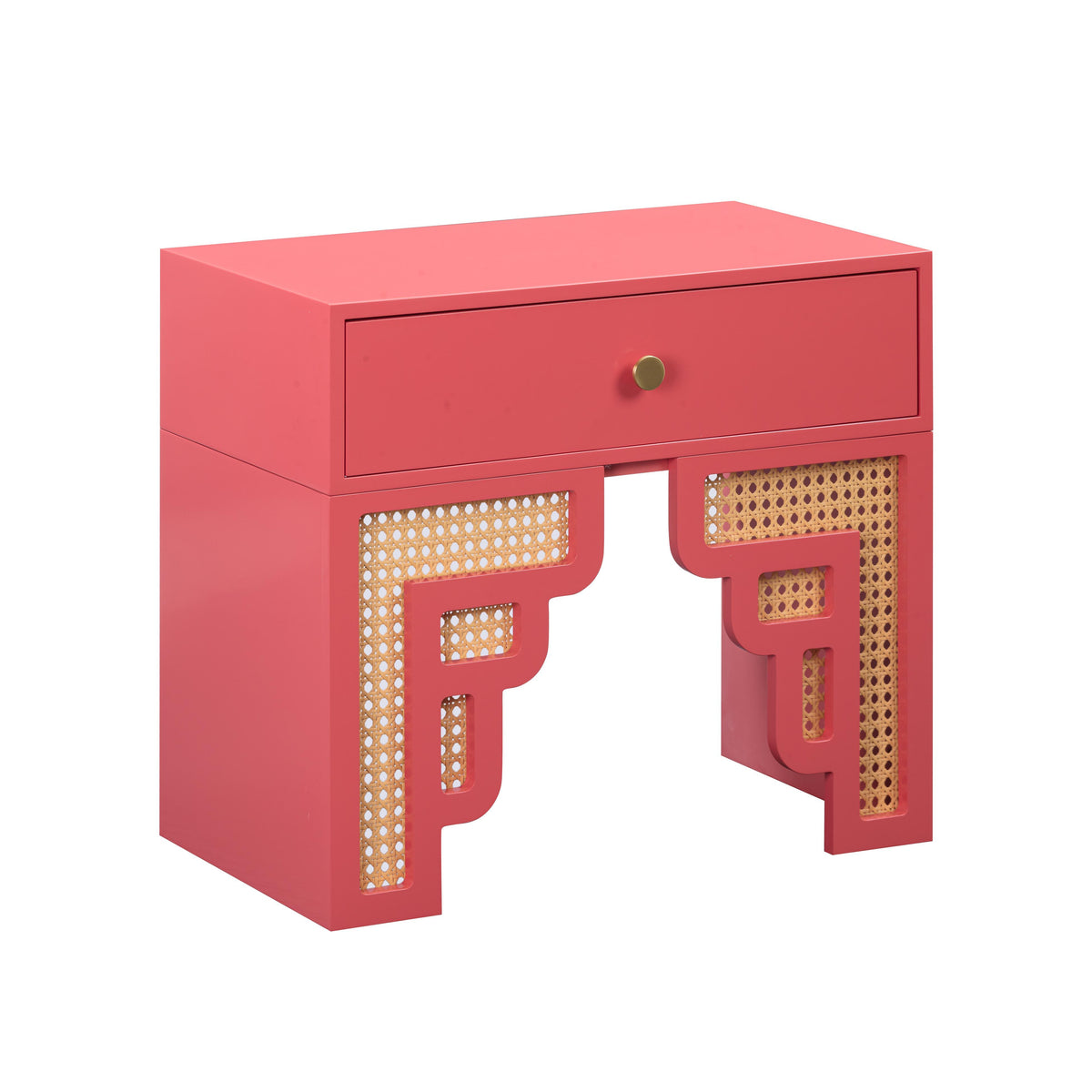 TOV Furniture Modern Suzie Coral Pink & Rattan Nightstand - TOV-B54202