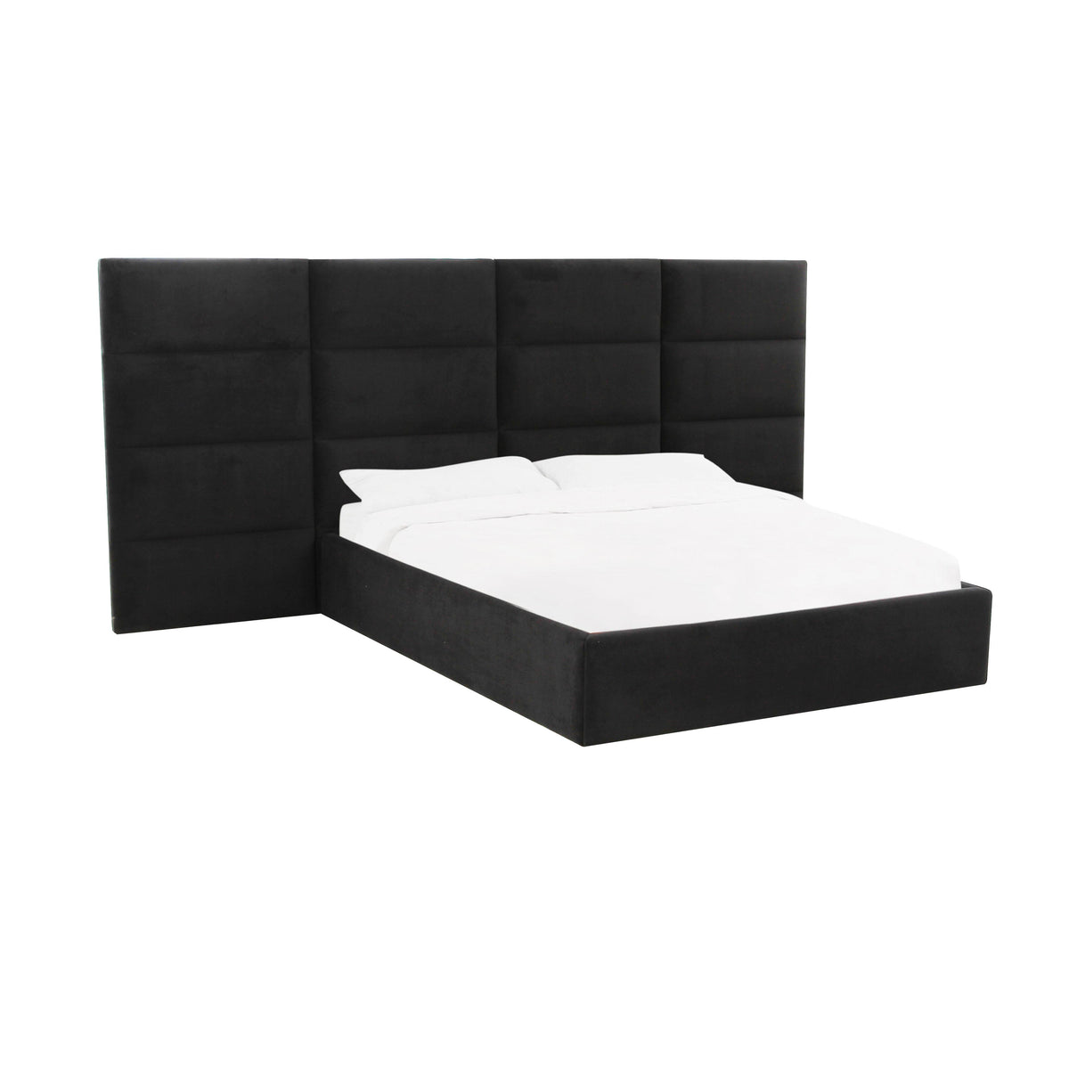 TOV Furniture Modern Eliana Black Velvet Queen Bed with Wings - TOV-B68729-WINGS