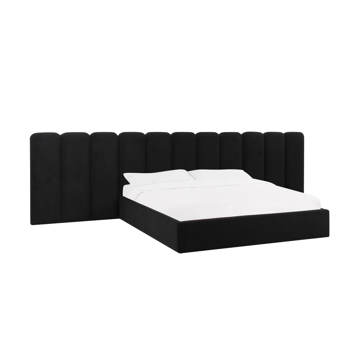 TOV Furniture Modern Palani Black Velvet Queen Bed with Wings - TOV-B68745-WINGS