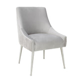 TOV Furniture Modern Beatrix Pleated Light Grey Velvet Side Chair - Silver Legs - TOV-D6398
