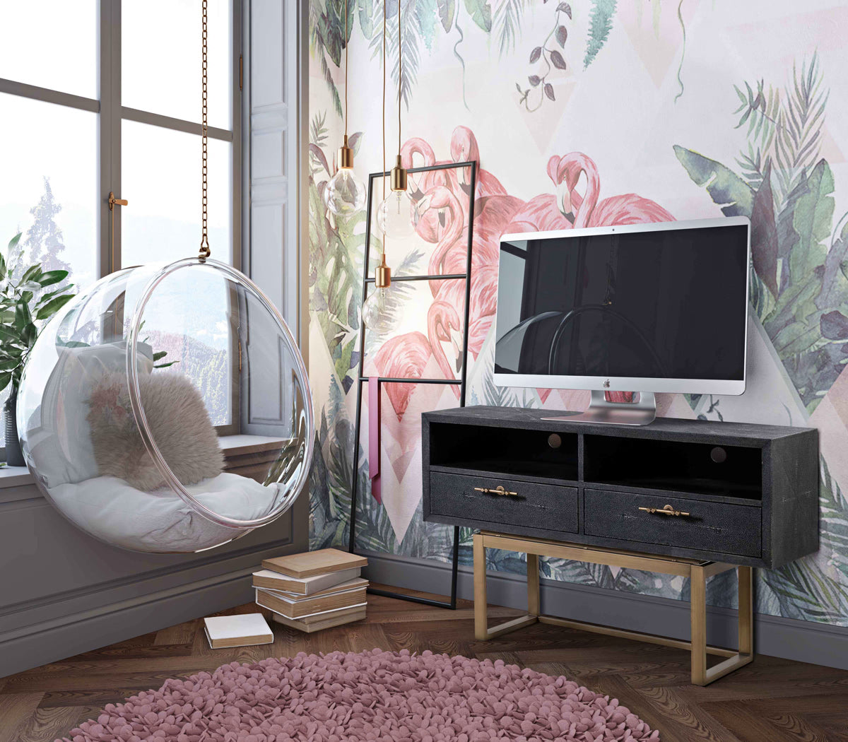 TOV Furniture Modern Irma Shagreen TV Stand - TOV Furniture, Minimal & Modern - 1