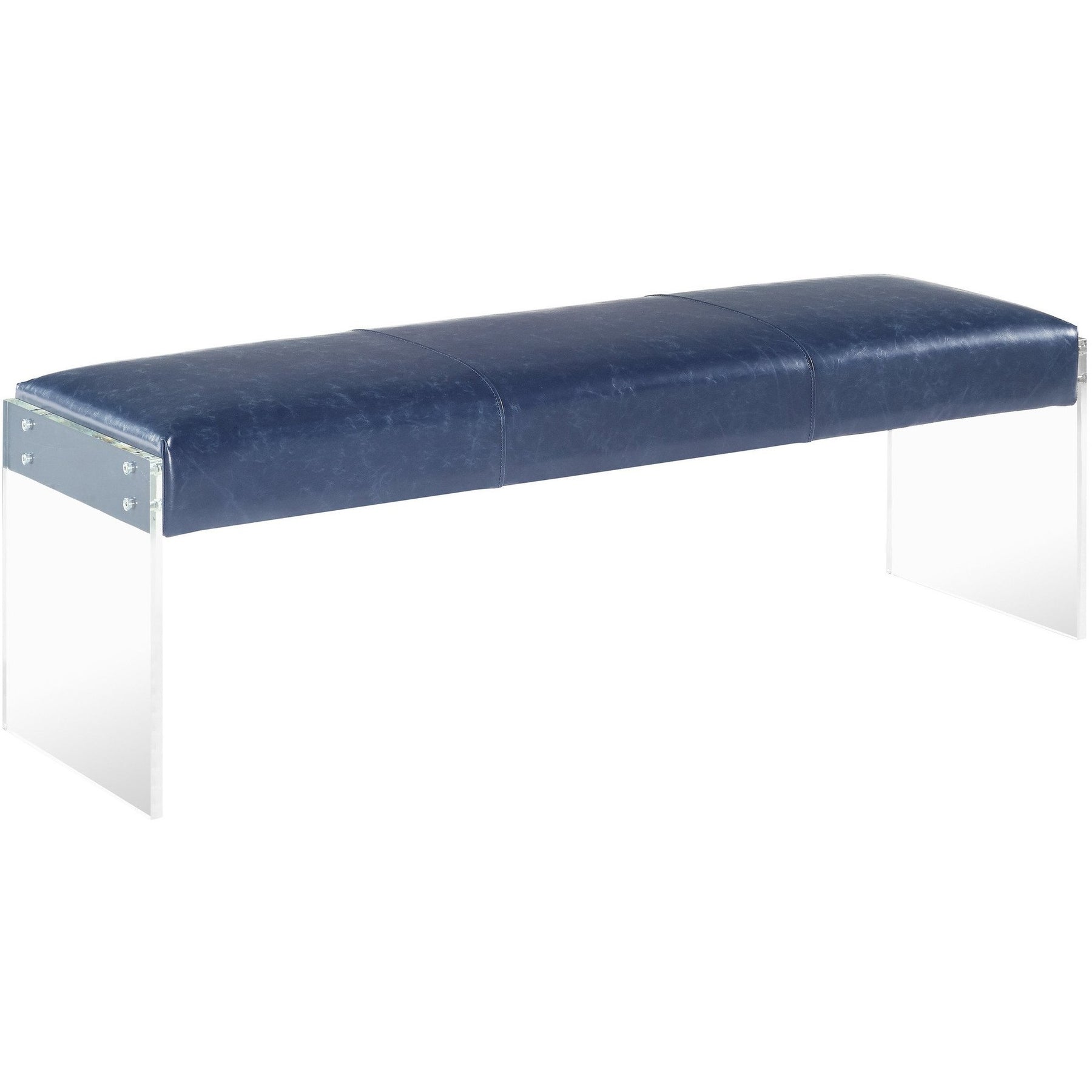 TOV Furniture Modern Envy Antique Blue Leather/Acrylic Bench TOV-O54-Minimal & Modern