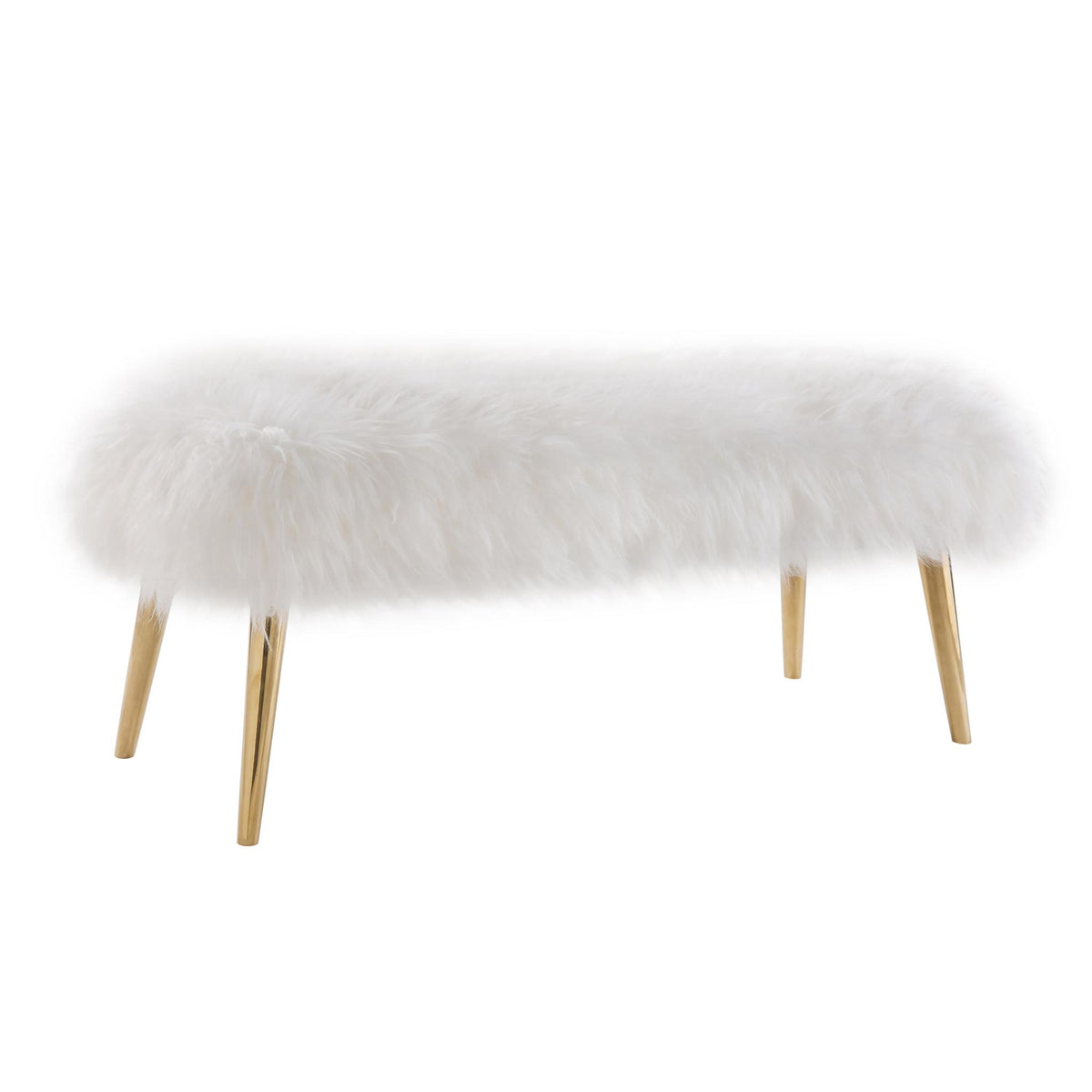 TOV Furniture Modern Churra White Sheepskin Bench with Gold Legs - TOV-O88