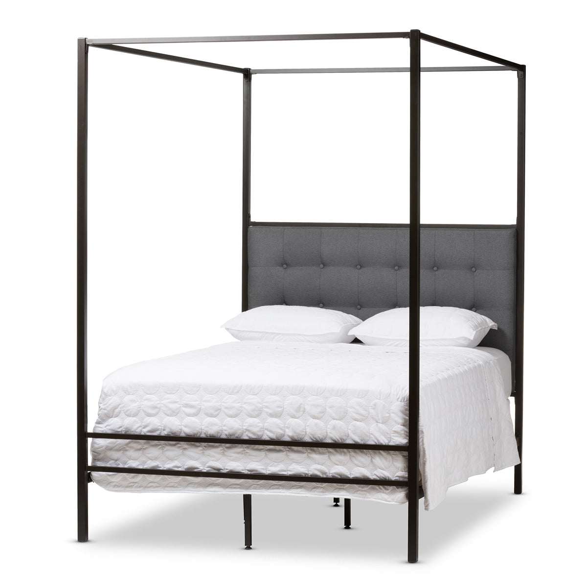 Baxton Studio Eleanor Vintage Industrial Black Finished Metal Canopy Queen Bed Baxton Studio-Queen Bed-Minimal And Modern - 2