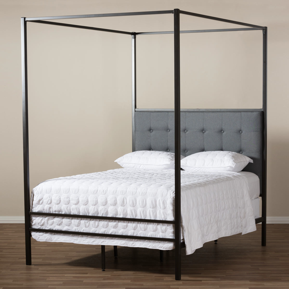 Baxton Studio Eleanor Vintage Industrial Black Finished Metal Canopy Queen Bed Baxton Studio-Queen Bed-Minimal And Modern - 7