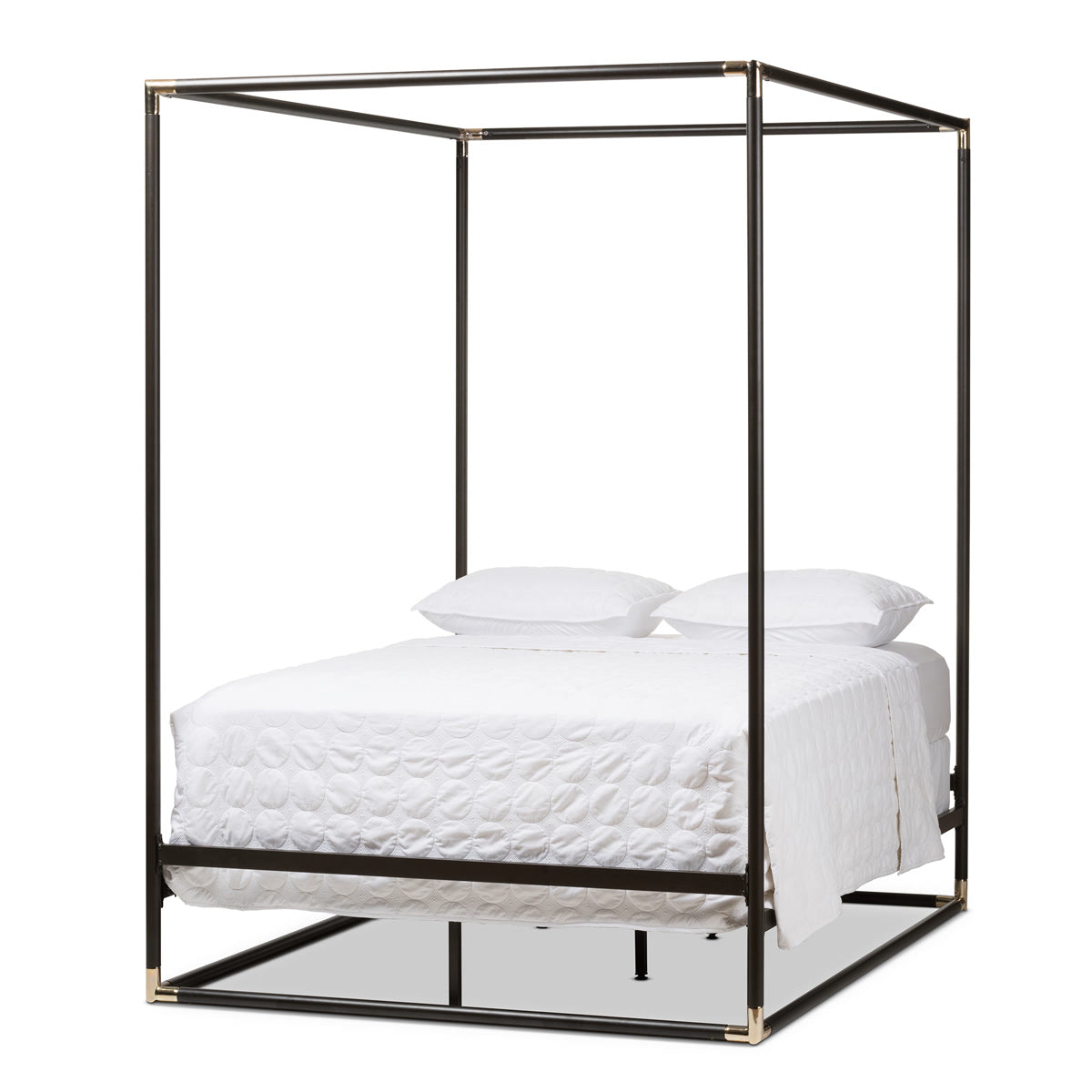 Baxton Studio Eva Vintage Industrial Black Finished Metal Canopy Queen Bed Baxton Studio-Queen Bed-Minimal And Modern - 2