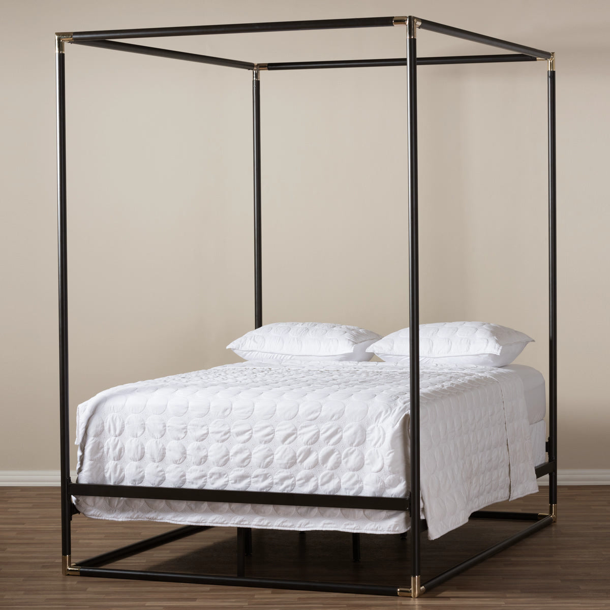 Baxton Studio Eva Vintage Industrial Black Finished Metal Canopy Queen Bed Baxton Studio-Queen Bed-Minimal And Modern - 6