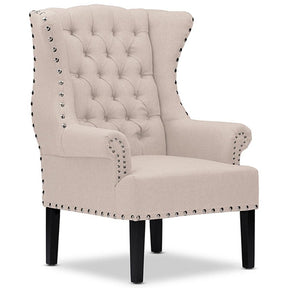 Baxton Studio Knuckey French Country Beige Linen Nail Head Wing Back Armchair Baxton Studio-chairs-Minimal And Modern - 2