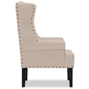 Baxton Studio Knuckey French Country Beige Linen Nail Head Wing Back Armchair Baxton Studio-chairs-Minimal And Modern - 3