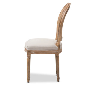 Baxton Studio Adelia French Vintage Cottage Weathered Oak Finish Wood and Beige Fabric Upholstered Dining Side Chair with Round Cane Back Baxton Studio-dining chair-Minimal And Modern - 4