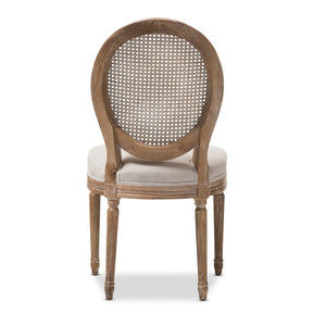 Baxton Studio Adelia French Vintage Cottage Weathered Oak Finish Wood and Beige Fabric Upholstered Dining Side Chair with Round Cane Back Baxton Studio-dining chair-Minimal And Modern - 5