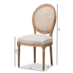 Baxton Studio Adelia French Vintage Cottage Weathered Oak Finish Wood and Beige Fabric Upholstered Dining Side Chair with Round Cane Back Baxton Studio-dining chair-Minimal And Modern - 9