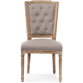 Baxton Studio Estelle Chic Rustic French Country Cottage Weathered Oak Beige Fabric Button-tufted Upholstered Dining Chair Baxton Studio-dining chair-Minimal And Modern - 1