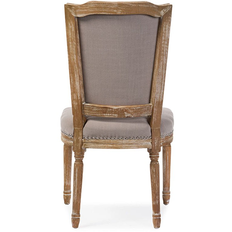 Baxton Studio Estelle Chic Rustic French Country Cottage Weathered Oak Beige Fabric Button-tufted Upholstered Dining Chair Baxton Studio-dining chair-Minimal And Modern - 5