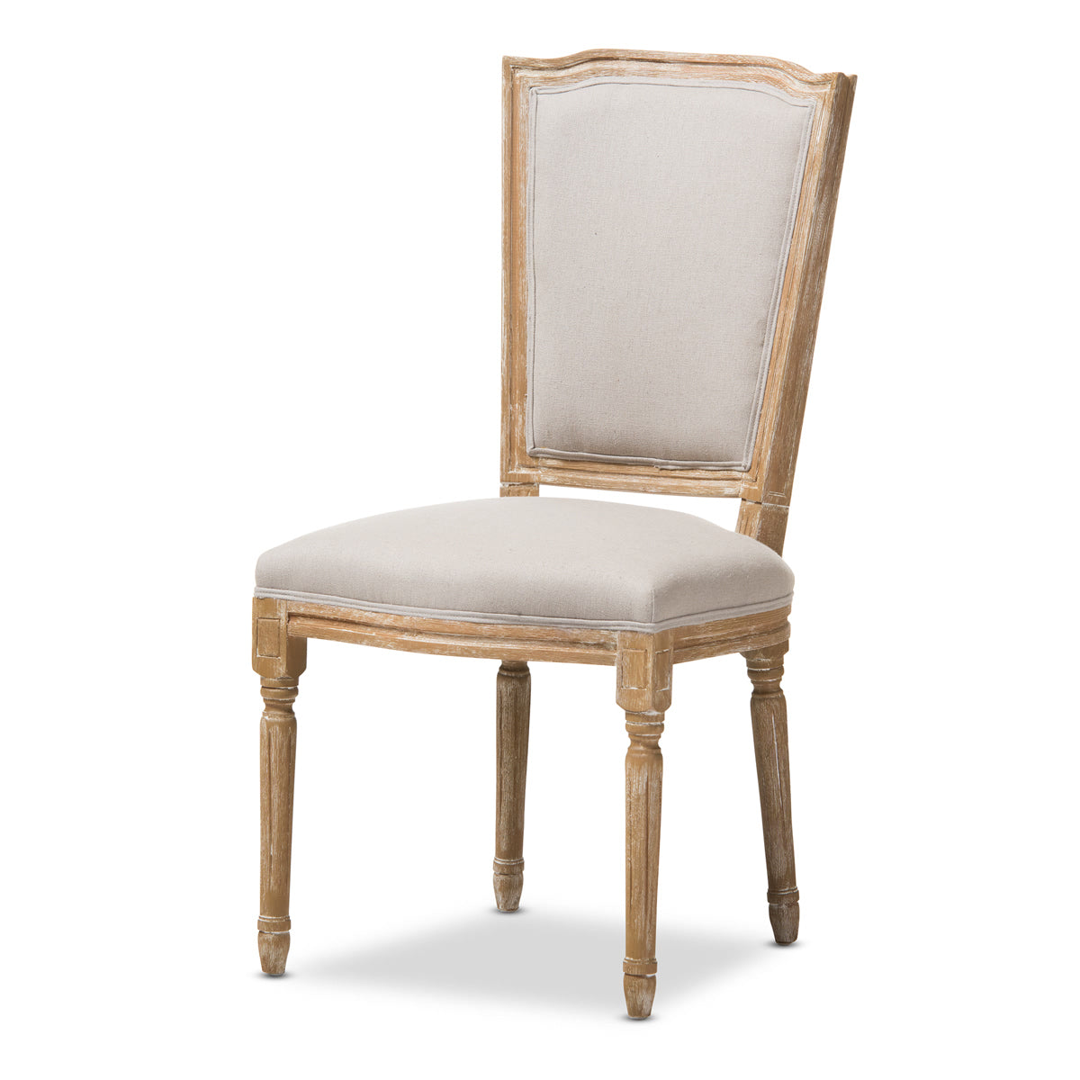 Baxton Studio Cadencia French Vintage Cottage Weathered Oak Finish Wood and Beige Fabric Upholstered Dining Side Chair Baxton Studio-dining chair-Minimal And Modern - 2