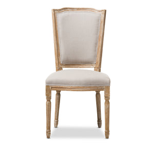 Baxton Studio Cadencia French Vintage Cottage Weathered Oak Finish Wood and Beige Fabric Upholstered Dining Side Chair Baxton Studio-dining chair-Minimal And Modern - 3
