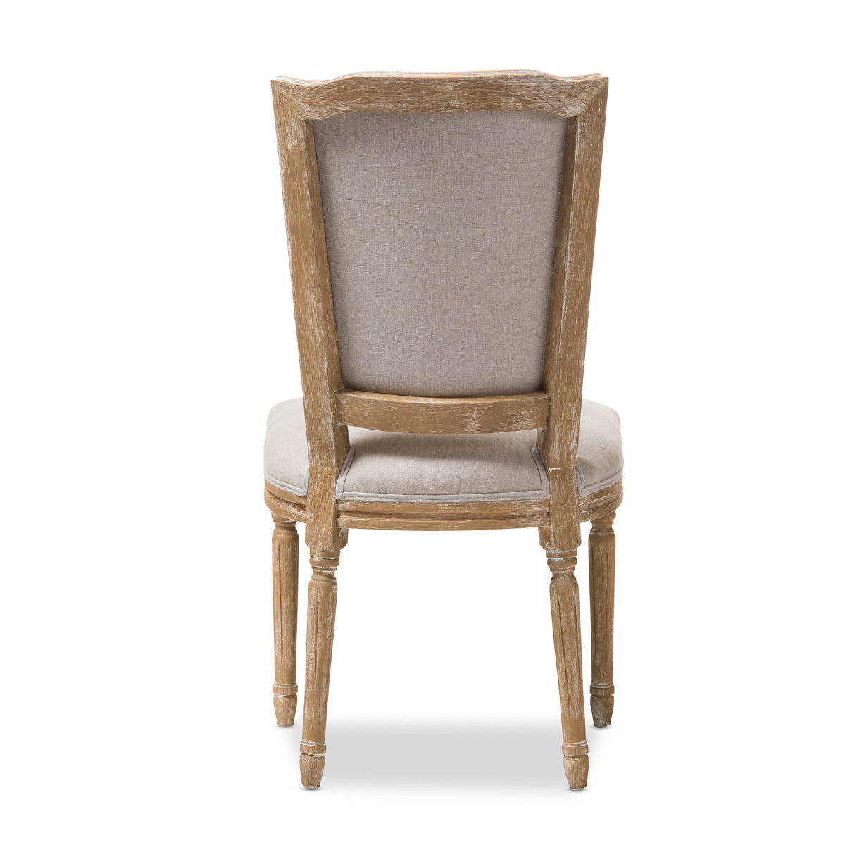 Baxton Studio Cadencia French Vintage Cottage Weathered Oak Finish Wood and Beige Fabric Upholstered Dining Side Chair Baxton Studio-dining chair-Minimal And Modern - 5
