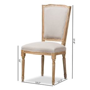 Baxton Studio Cadencia French Vintage Cottage Weathered Oak Finish Wood and Beige Fabric Upholstered Dining Side Chair Baxton Studio-dining chair-Minimal And Modern - 9