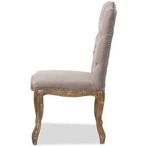 Baxton Studio Hudson Chic Rustic French Country Cottage Weathered Oak Beige Fabric Button-tufted Upholstered Dining Chair Baxton Studio-dining chair-Minimal And Modern - 3