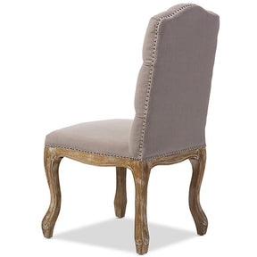 Baxton Studio Hudson Chic Rustic French Country Cottage Weathered Oak Beige Fabric Button-tufted Upholstered Dining Chair Baxton Studio-dining chair-Minimal And Modern - 4