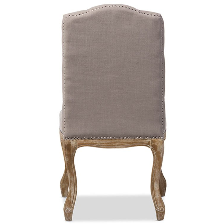 Baxton Studio Hudson Chic Rustic French Country Cottage Weathered Oak Beige Fabric Button-tufted Upholstered Dining Chair Baxton Studio-dining chair-Minimal And Modern - 5