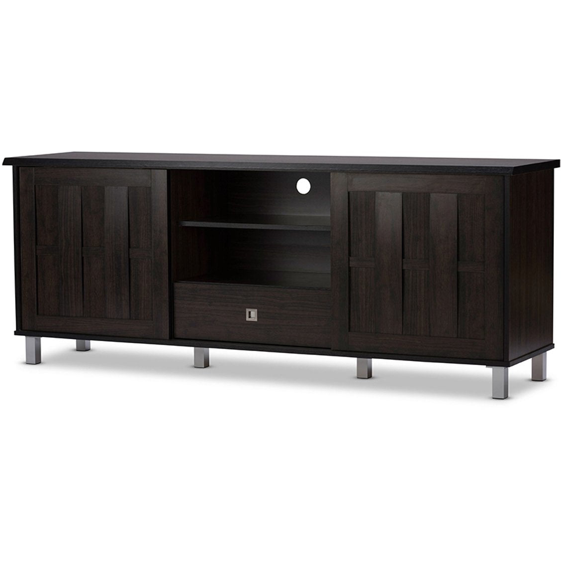 Baxton Studio Unna 70-Inch Dark Brown Wood TV Cabinet with 2 Sliding Doors and Drawer Baxton Studio-TV Stands-Minimal And Modern - 3