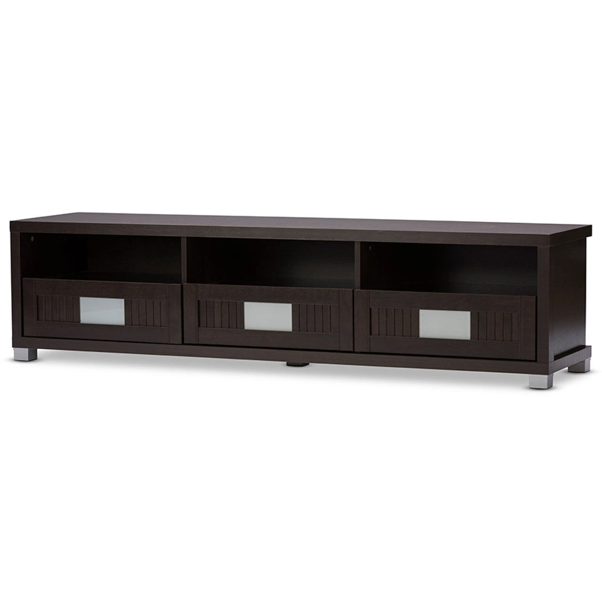 Baxton Studio Gerhardine Dark Brown Wood 63-Inch TV Cabinet with 3-drawer Baxton Studio-TV Stands-Minimal And Modern - 2