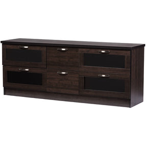 Baxton Studio Adelino 63 Inches Dark Brown Wood TV Cabinet with 4 Glass Doors and 2 Drawers Baxton Studio-TV Stands-Minimal And Modern - 2