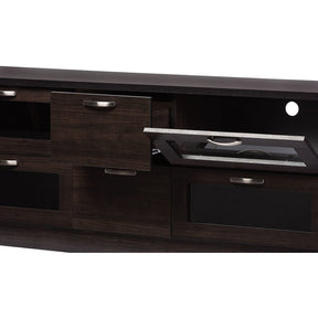 Baxton Studio Adelino 63 Inches Dark Brown Wood TV Cabinet with 4 Glass Doors and 2 Drawers Baxton Studio-TV Stands-Minimal And Modern - 3