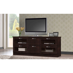 Baxton Studio Adelino 63 Inches Dark Brown Wood TV Cabinet with 4 Glass Doors and 2 Drawers Baxton Studio-TV Stands-Minimal And Modern - 5