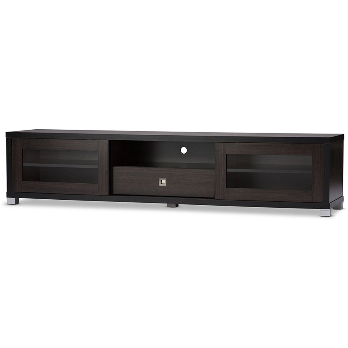 Baxton Studio Beasley 70-Inch Dark Brown TV Cabinet with 2 Sliding Doors and Drawer Baxton Studio-TV Stands-Minimal And Modern - 2