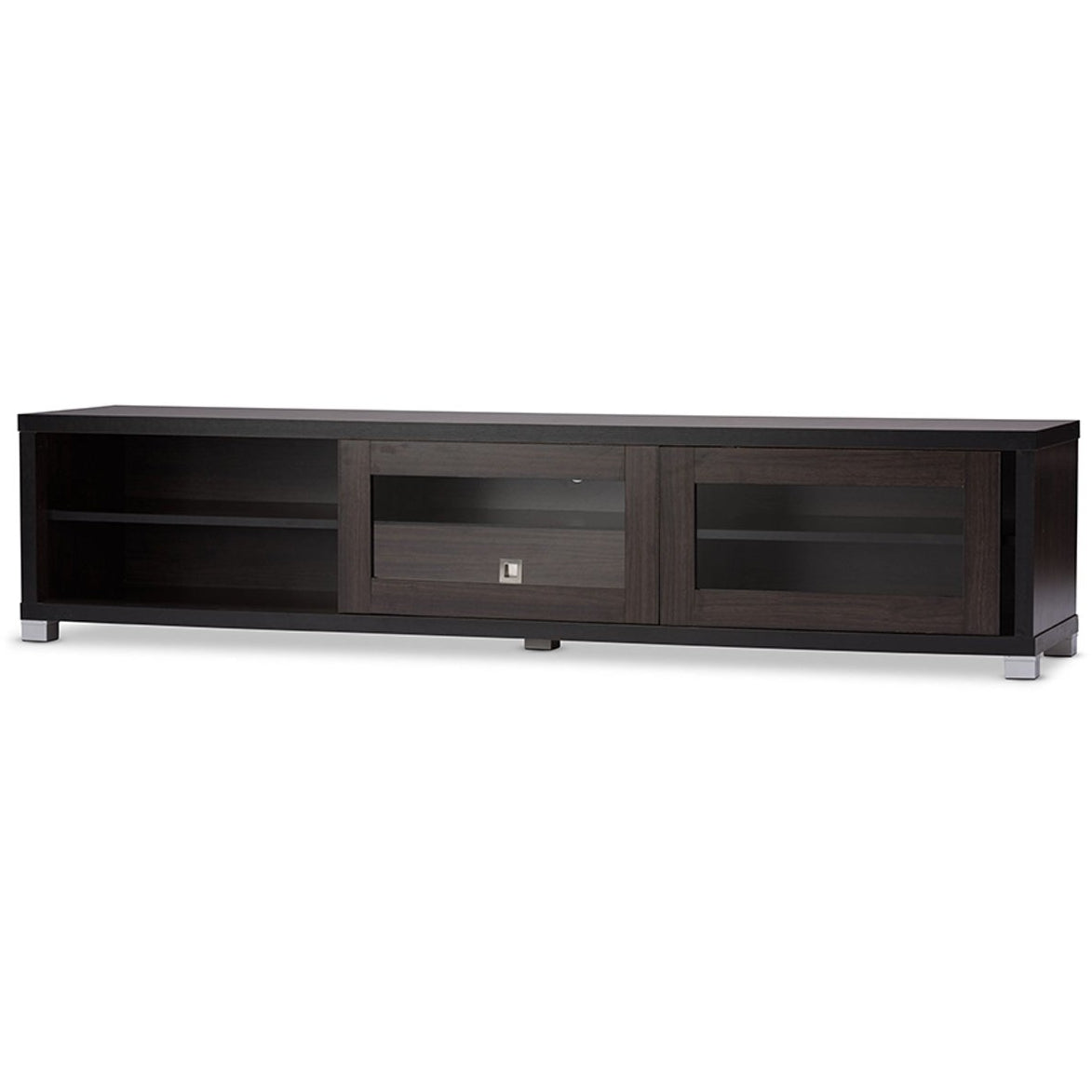 Baxton Studio Beasley 70-Inch Dark Brown TV Cabinet with 2 Sliding Doors and Drawer Baxton Studio-TV Stands-Minimal And Modern - 3