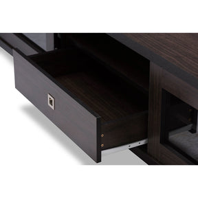 Baxton Studio Beasley 70-Inch Dark Brown TV Cabinet with 2 Sliding Doors and Drawer Baxton Studio-TV Stands-Minimal And Modern - 6