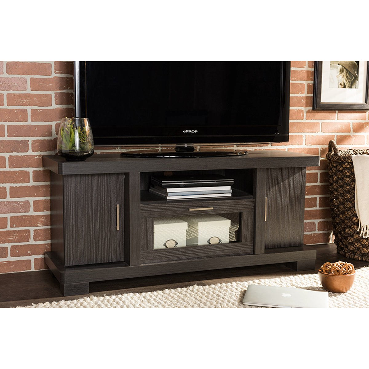 Baxton Studio Viveka 47-Inch Dark Brown Wood TV Cabinet with 2 Doors Baxton Studio-TV Stands-Minimal And Modern - 7