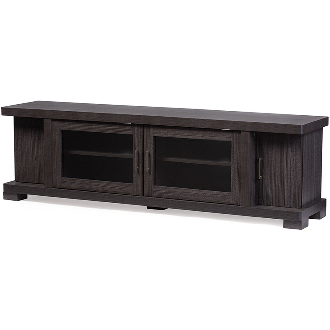 Baxton Studio Viveka 70-Inch Dark Brown Wood TV Cabinet with 2 Glass Doors and 2 Doors Baxton Studio-TV Stands-Minimal And Modern - 2