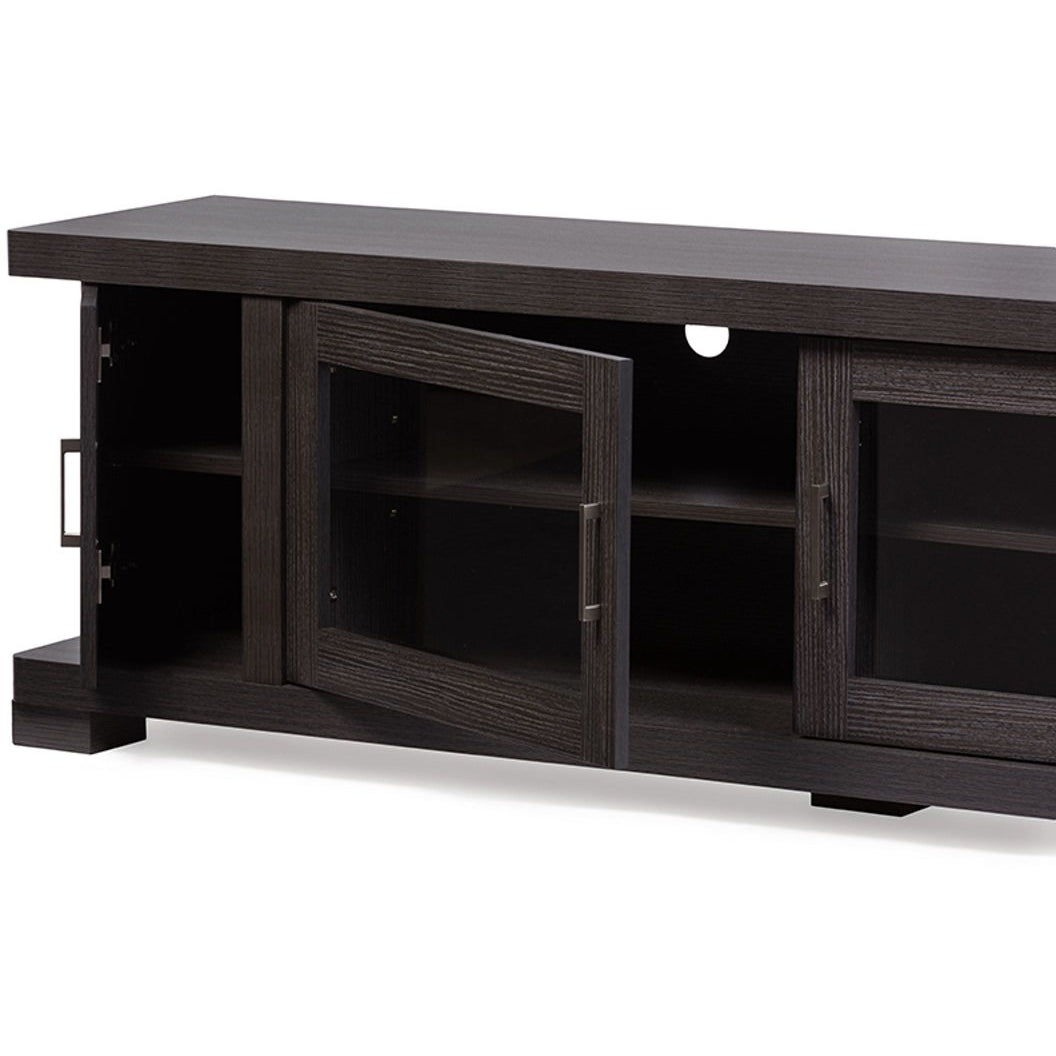 Baxton Studio Viveka 70-Inch Dark Brown Wood TV Cabinet with 2 Glass Doors and 2 Doors Baxton Studio-TV Stands-Minimal And Modern - 3