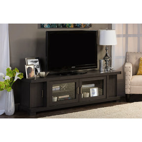 Baxton Studio Viveka 70-Inch Dark Brown Wood TV Cabinet with 2 Glass Doors and 2 Doors Baxton Studio-TV Stands-Minimal And Modern - 5
