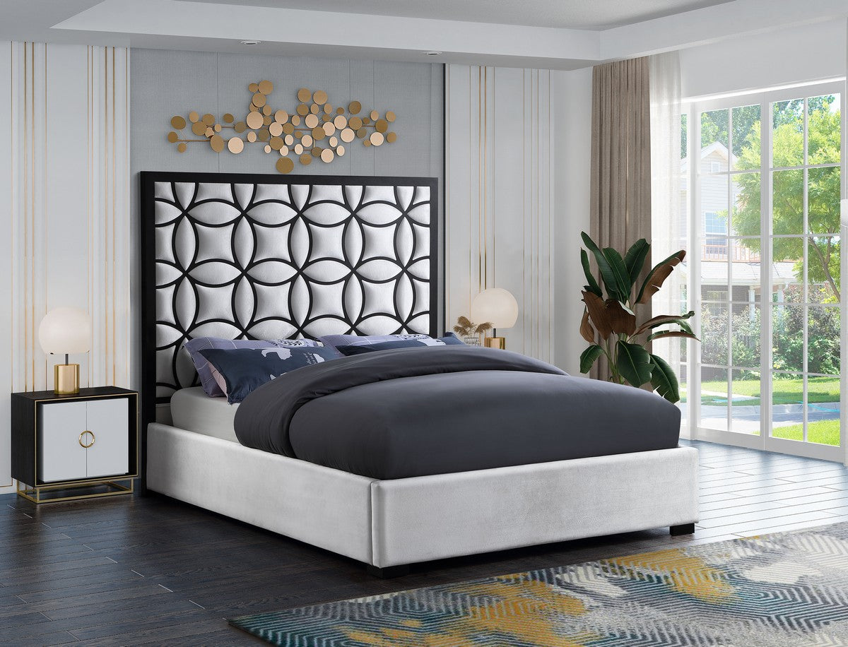 Meridian Furniture Taj White Velvet King Bed