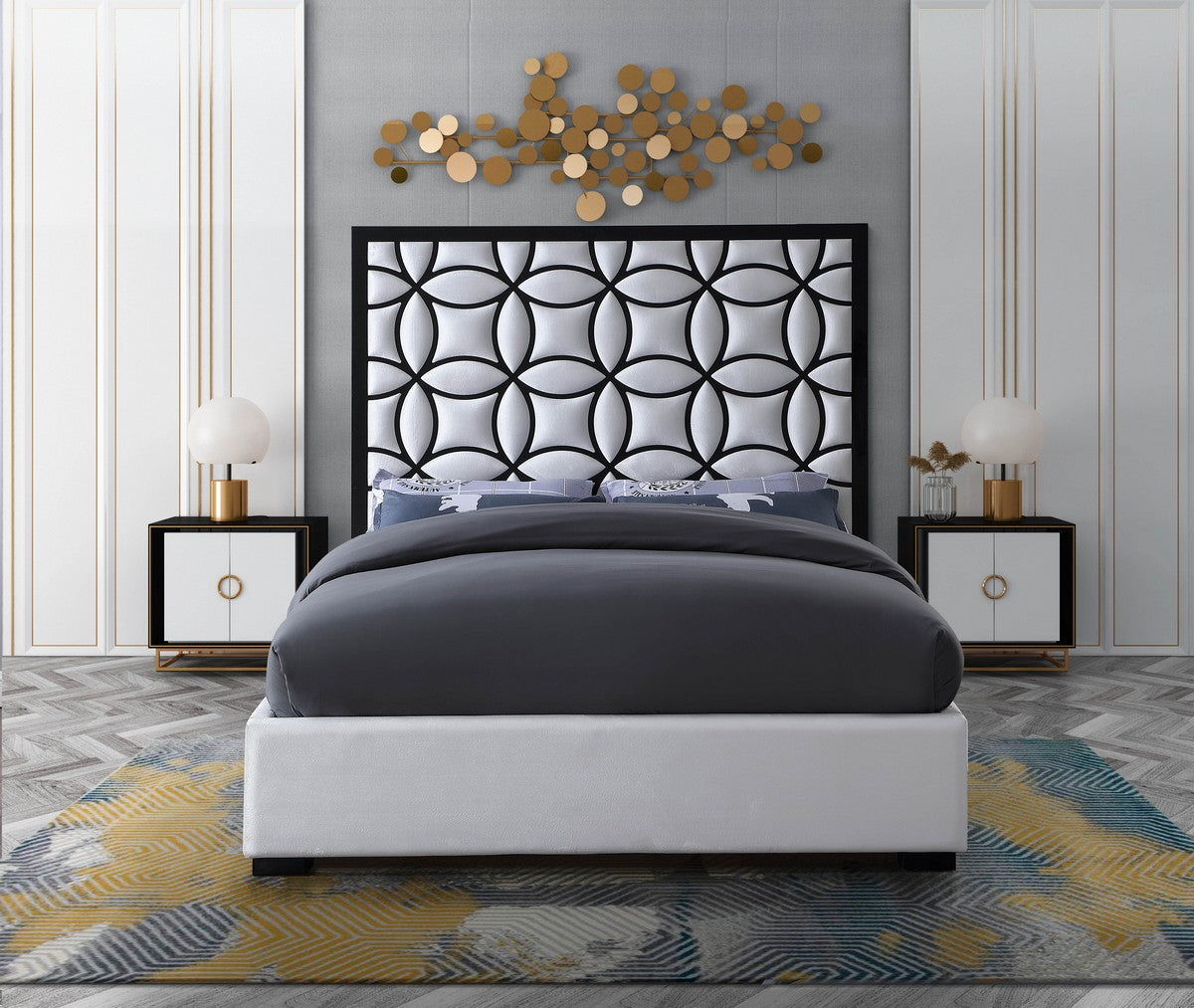 Meridian Furniture Taj White Velvet King Bed