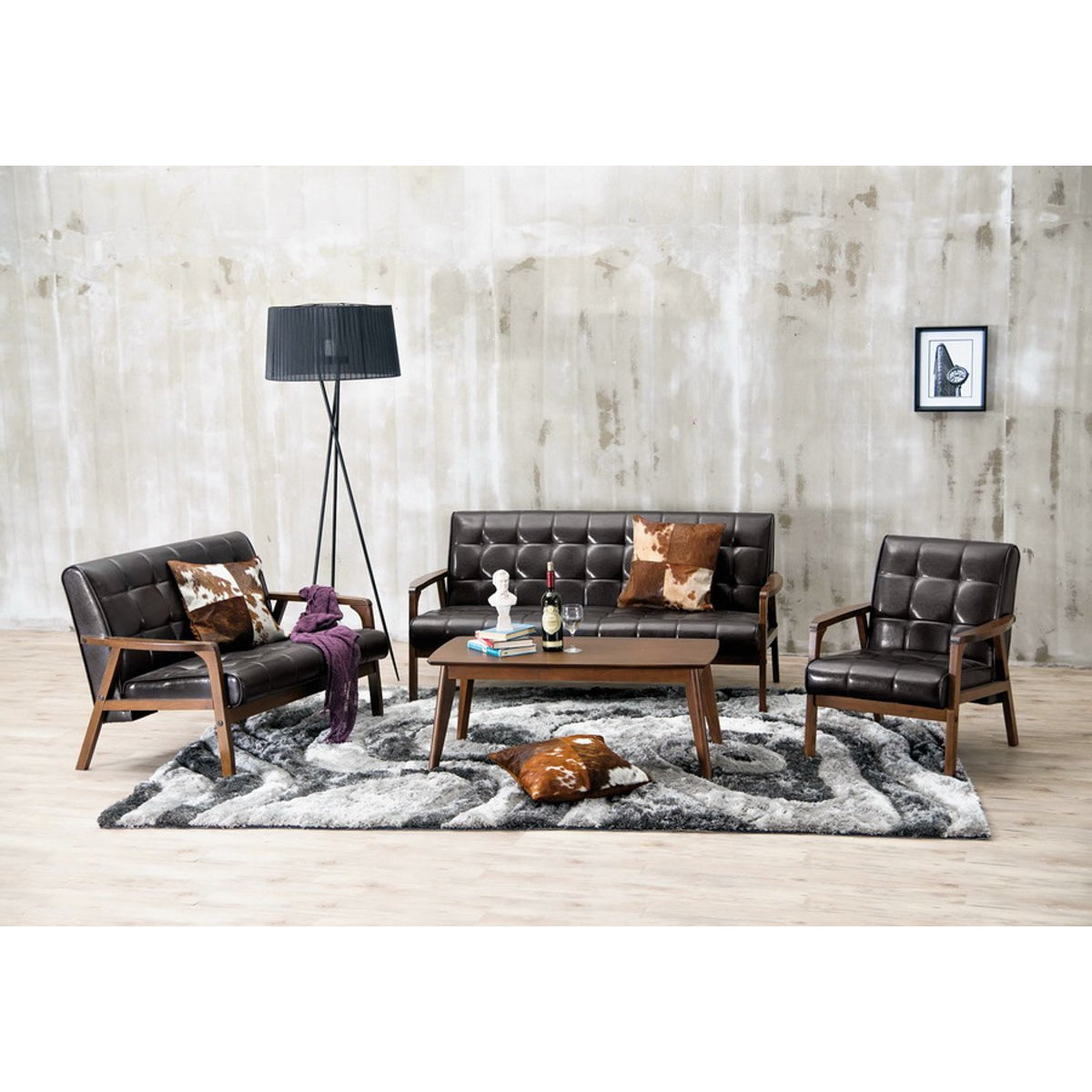 Baxton Studio Mid-Century Masterpieces 3PC Sofa Set-Brown Baxton Studio--Minimal And Modern - 1