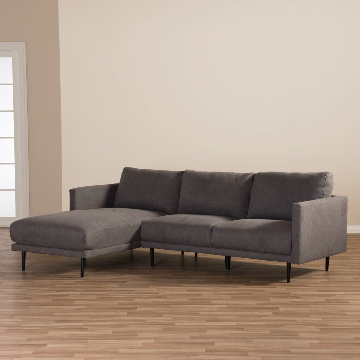 Baxton Studio Riley Retro Mid-Century Modern Grey Fabric Upholstered Left Facing Chaise Sectional Sofa Baxton Studio-sectionals-Minimal And Modern - 3