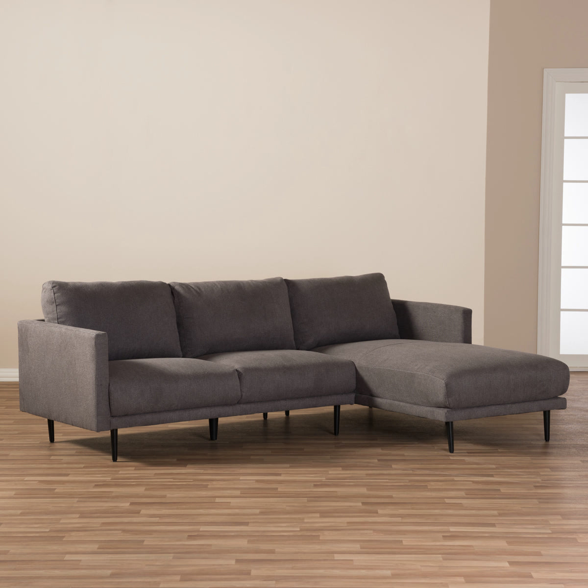Baxton Studio Riley Retro Mid-Century Modern Grey Fabric Upholstered Right Facing Chaise Sectional Sofa Baxton Studio-sectionals-Minimal And Modern - 3