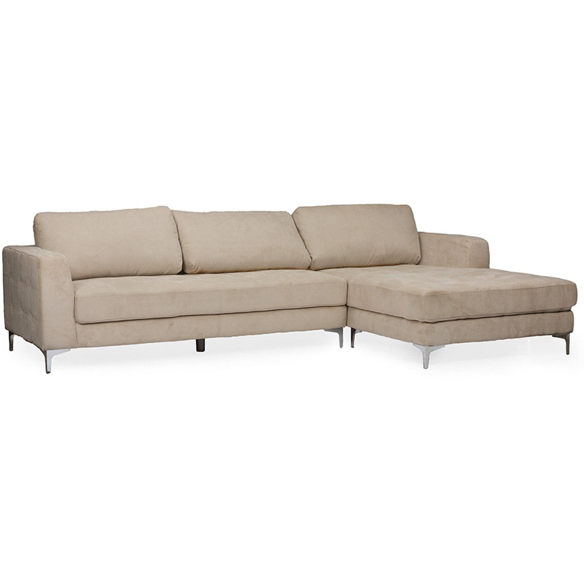 Baxton Studio Agnew Contemporary Light Beige Microfiber Right Facing Sectional Sofa Baxton Studio-sectionals-Minimal And Modern - 2