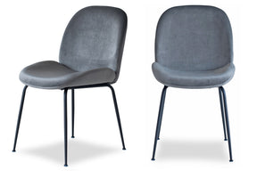 Edloe Finch Verona Dining Chair in Dark Grey Velvet with Black Legs, Set of 2 - EF-ZX-DC014DG