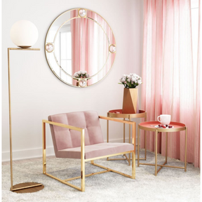 Vibrant Armchair In Pink Velvet & Gold