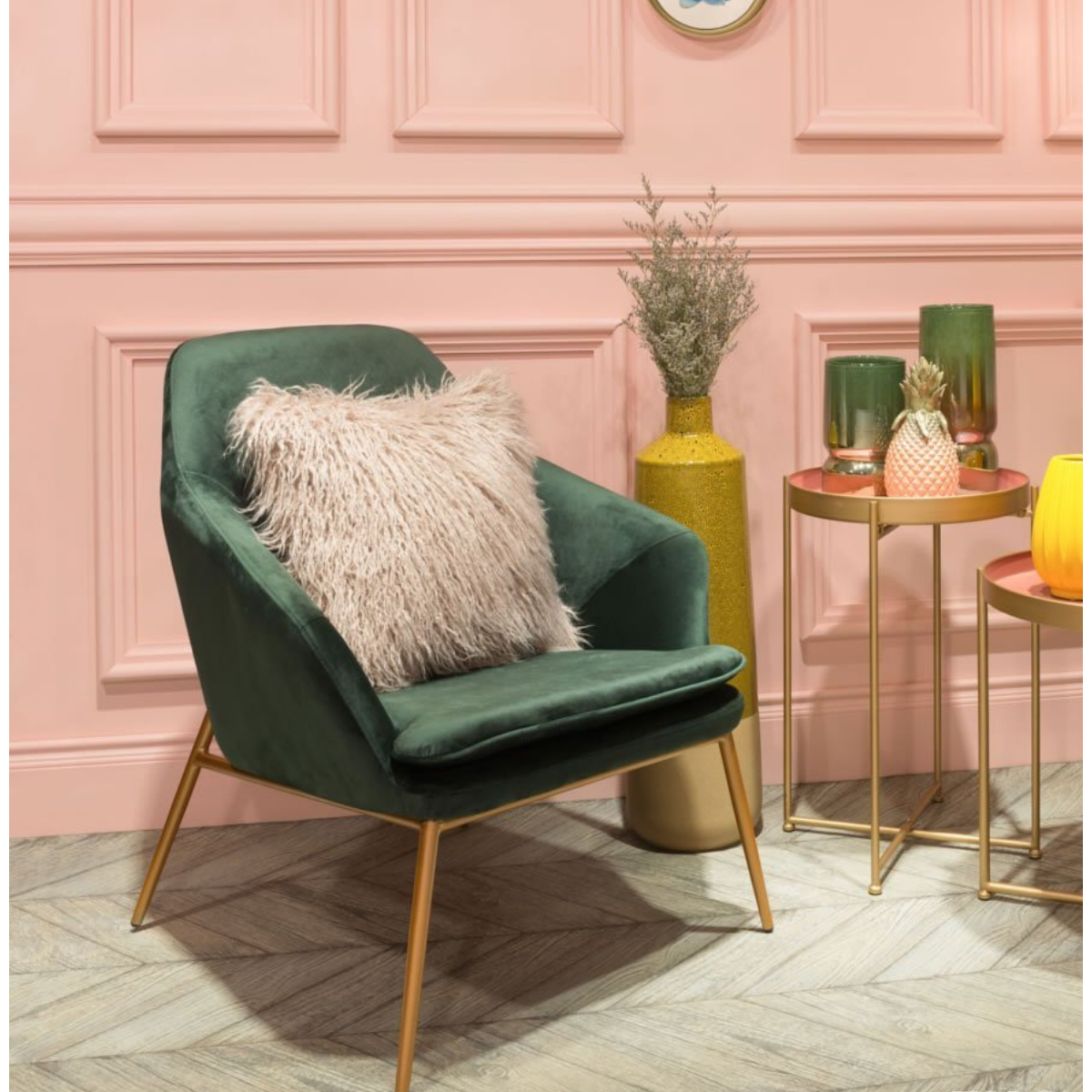 Sofia Green Velvet & Gold Arm Chair