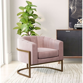 Zen Pink Velvet & Metal Arm Chair