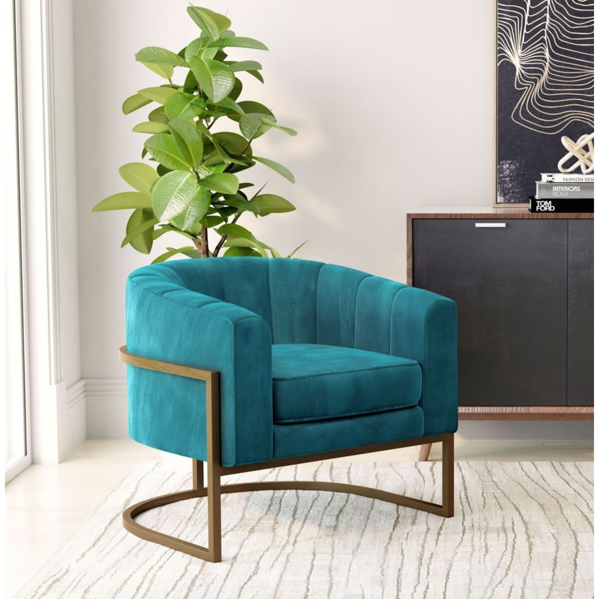 Zen Emerald Velvet & Metal Arm Chair